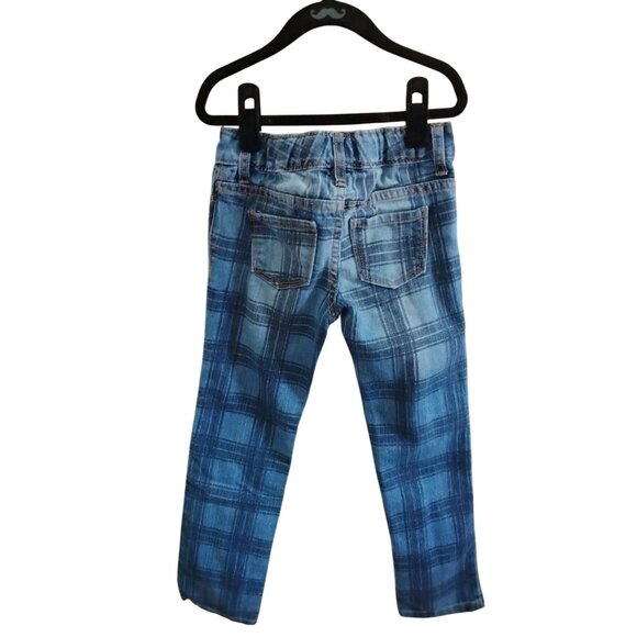 Old Navy Size 5 Skinny Jeans Girls Plaid Adjustable Waist Stretch Denim Blue - Picture 4 of 8